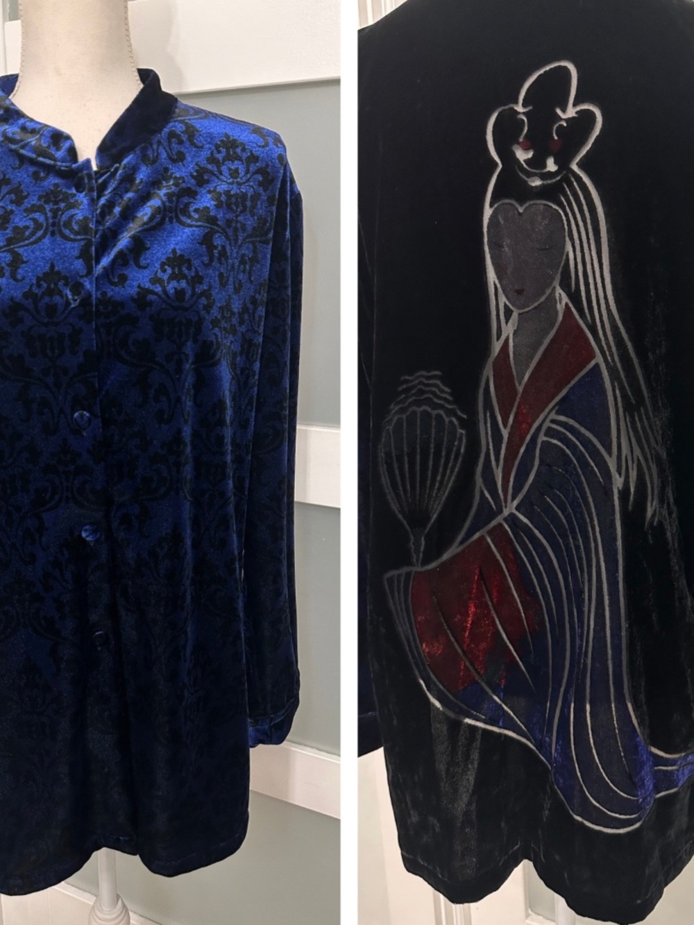 Vtg Y2K Look East Velvet Burnout Tunic Top Geisha Design SZ L/XL Boho Artsy GUC